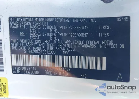 2015 Toyota Sienna Le 8 Passenger from USA, damaged, VIN 5TDKK3DC2FS612330
